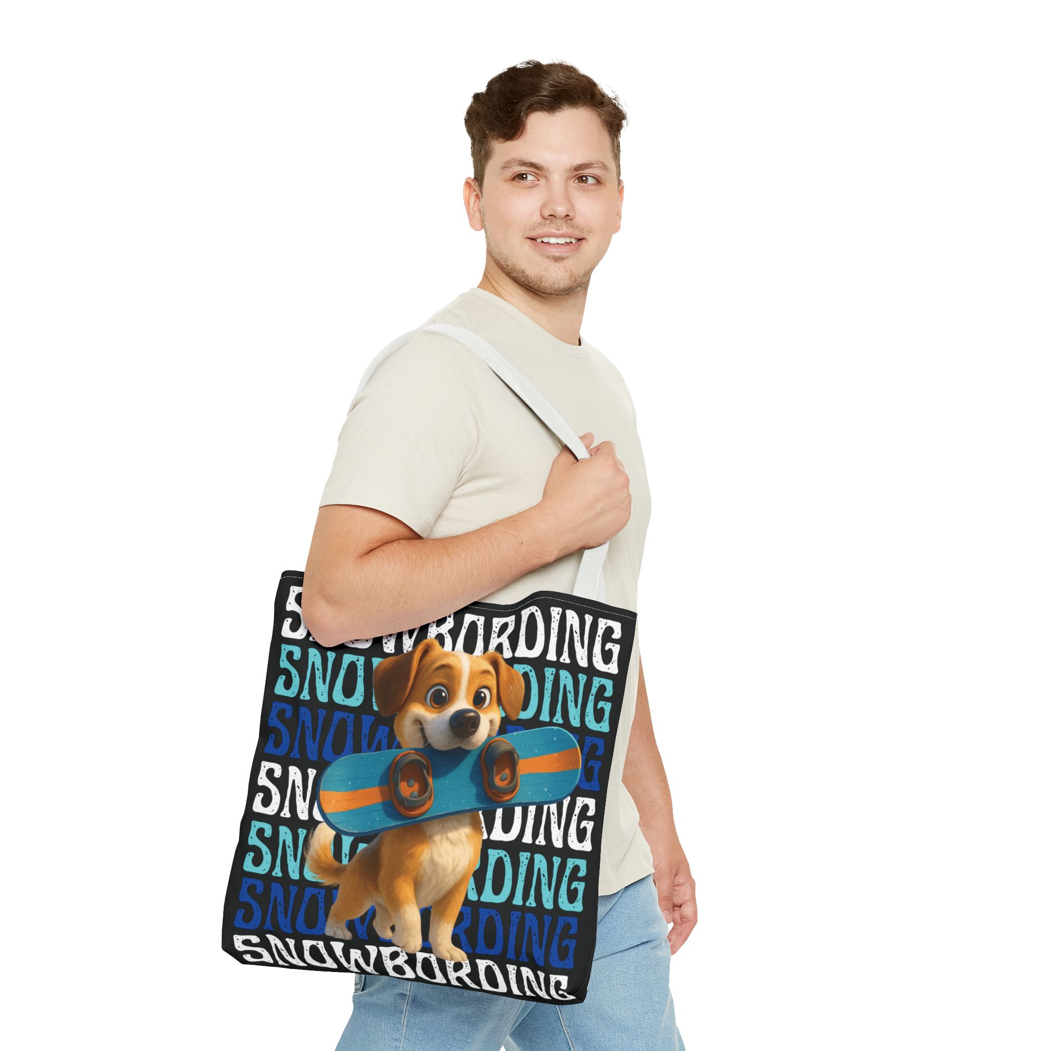 snowboarding puppy tote bag snowboarding puppy tote bag