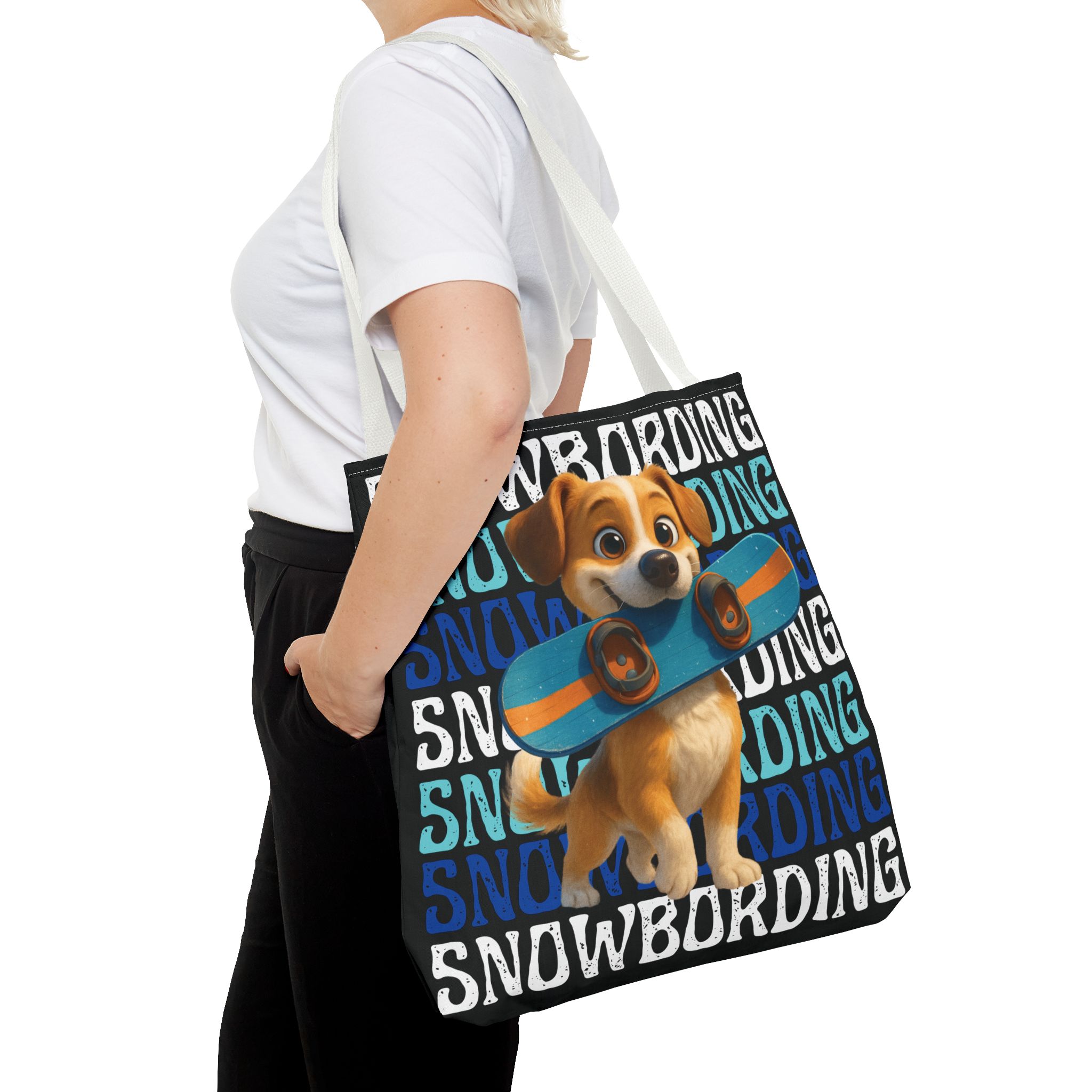 snowboarding puppy tote bag snowboarding puppy tote bag