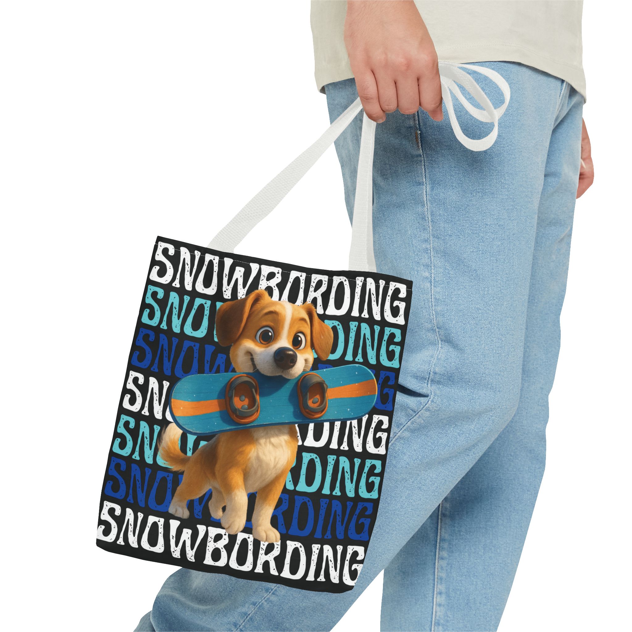 snowboarding puppy tote bag snowboarding puppy tote bag