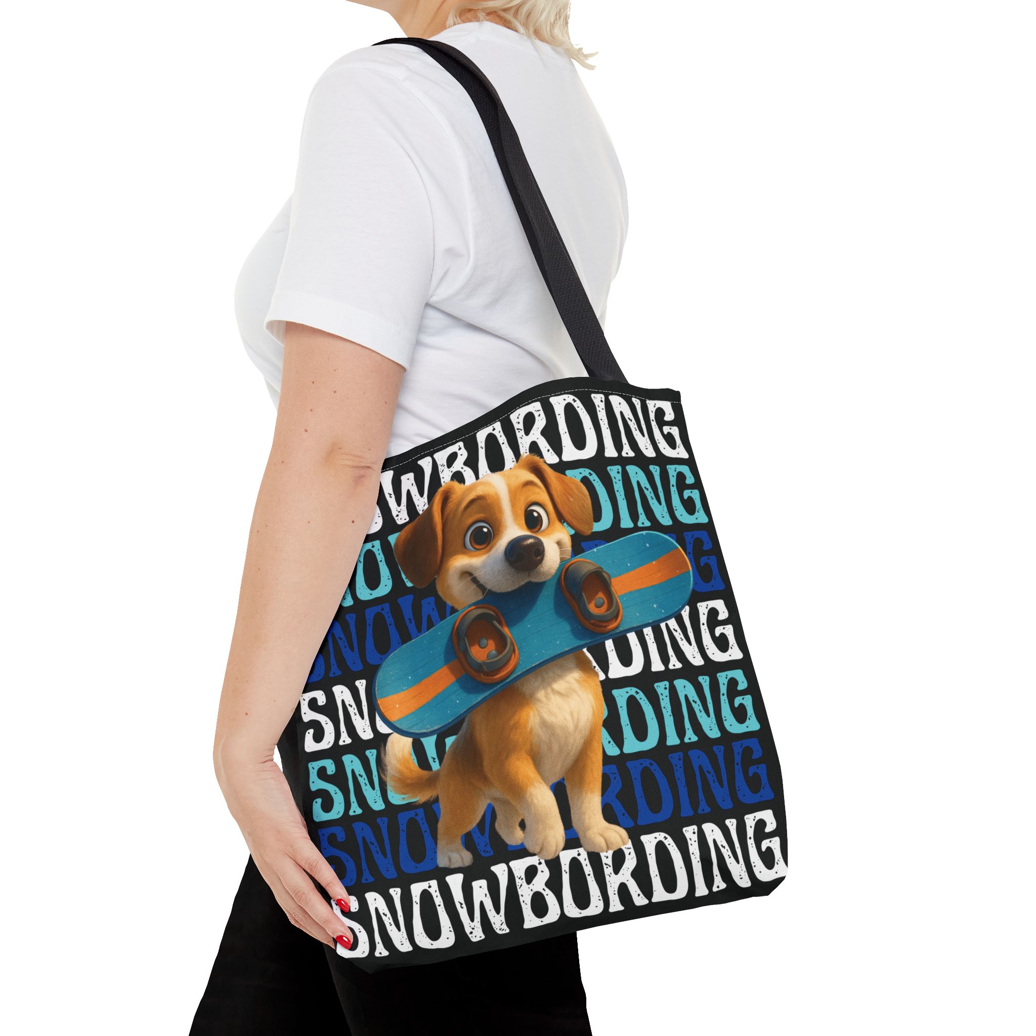 snowboarding puppy tote bag snowboarding puppy tote bag