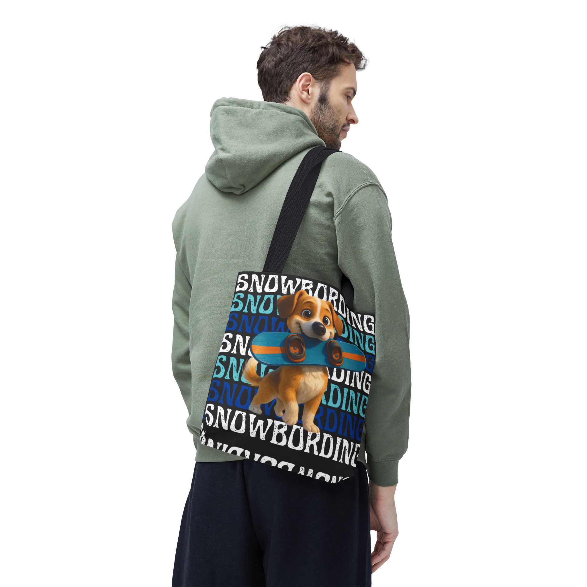 snowboarding puppy tote bag snowboarding puppy tote bag