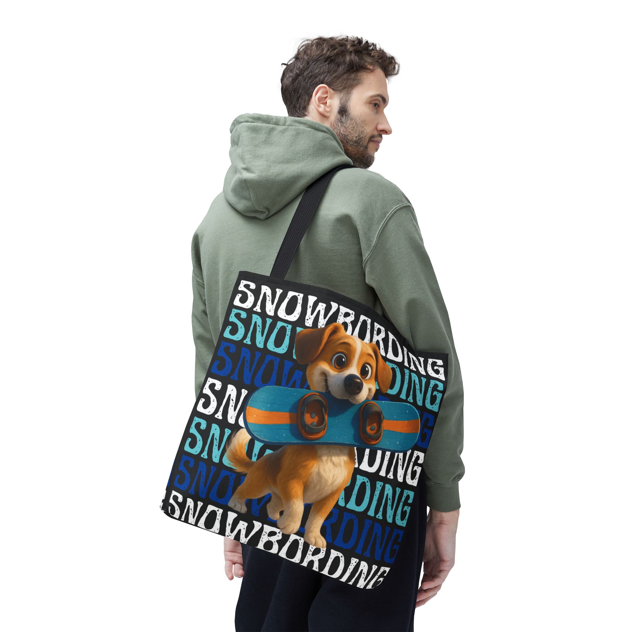 snowboarding puppy tote bag snowboarding puppy tote bag