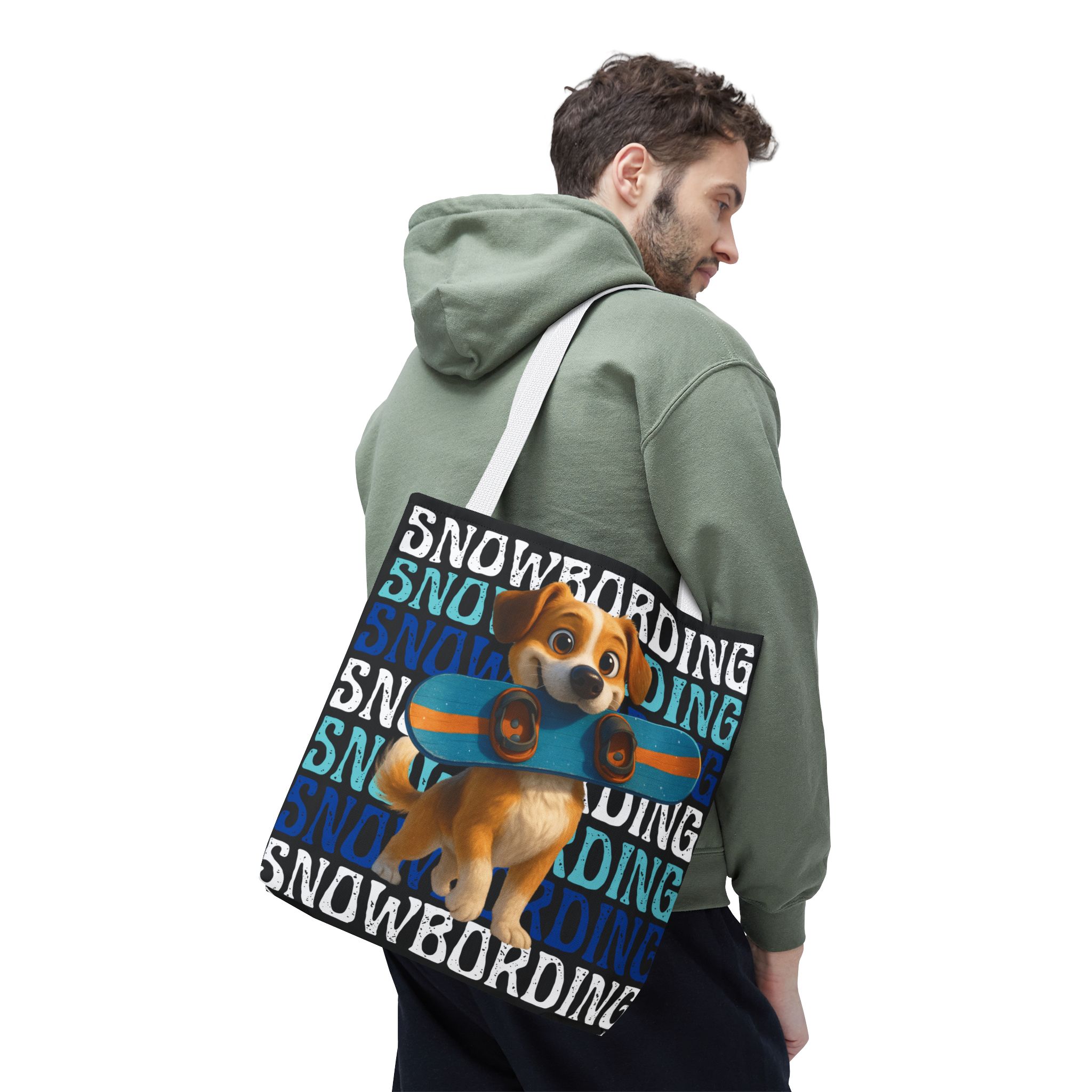 snowboarding puppy tote bag snowboarding puppy tote bag