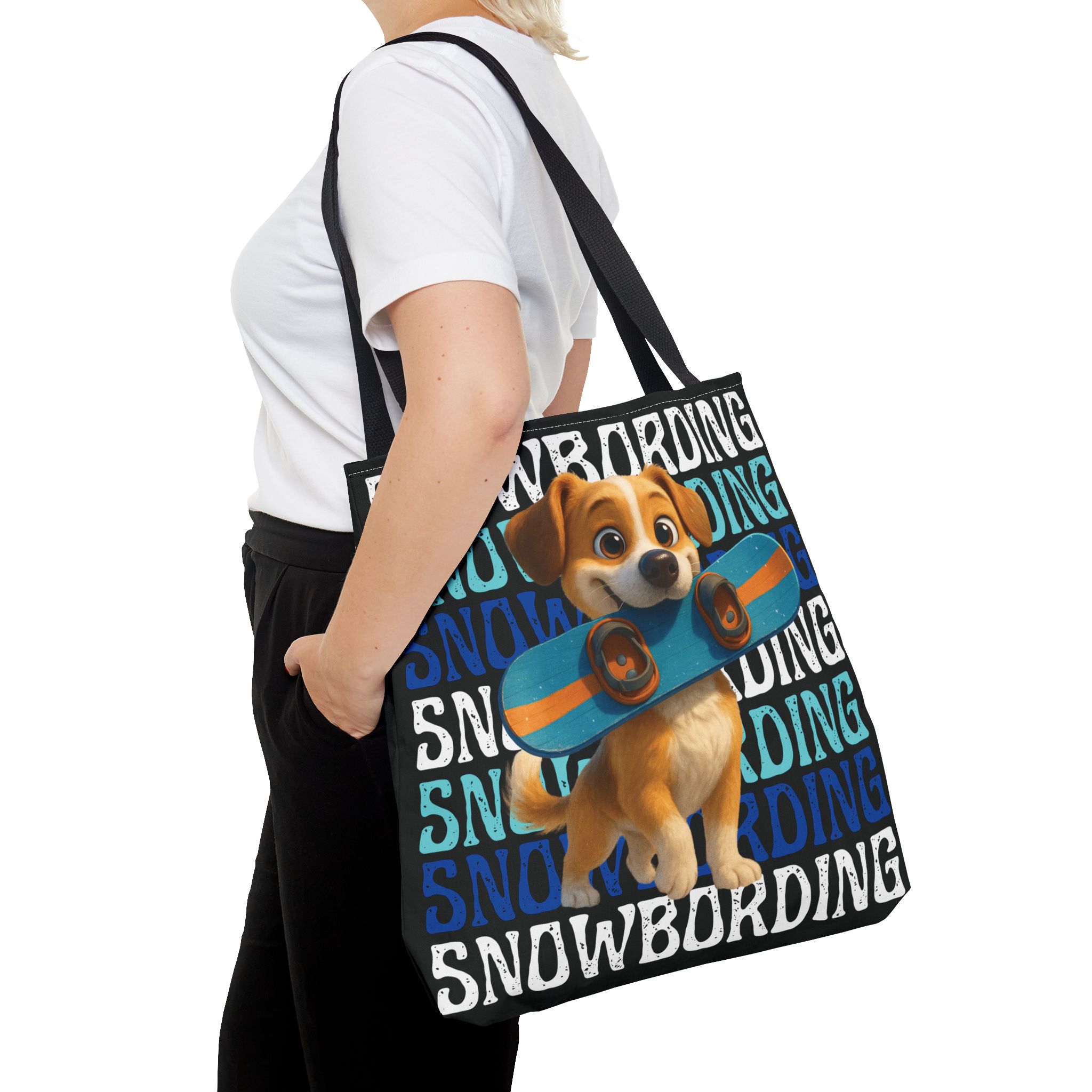 snowboarding puppy tote bag snowboarding puppy tote bag