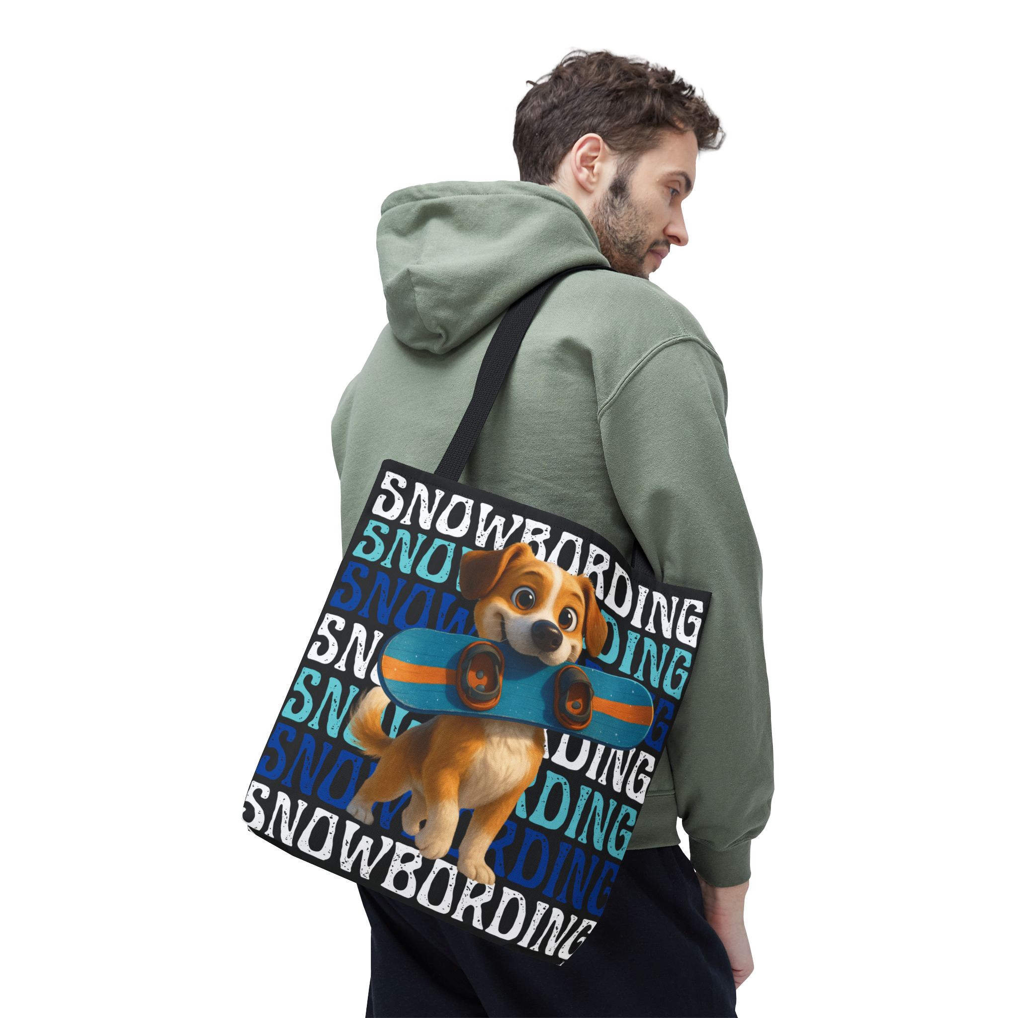 snowboarding puppy tote bag snowboarding puppy tote bag