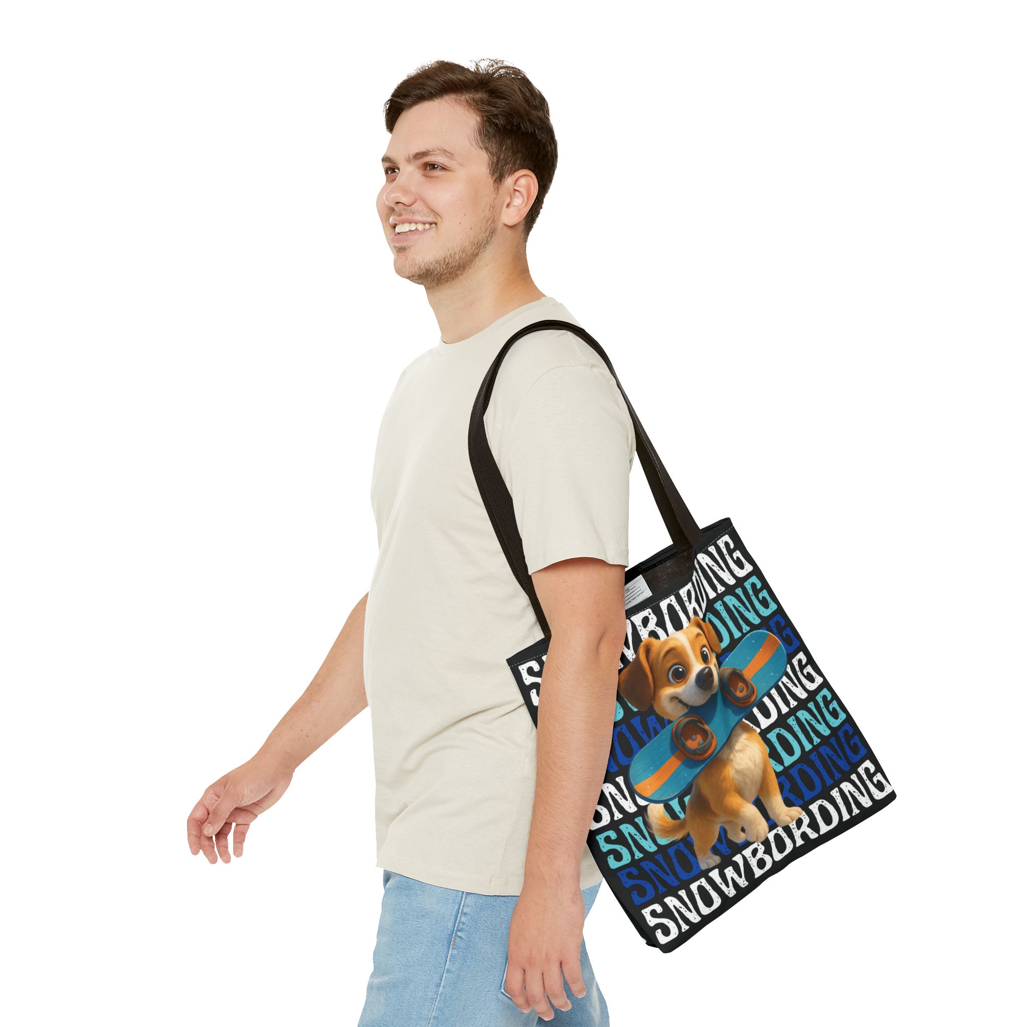 snowboarding puppy tote bag snowboarding puppy tote bag