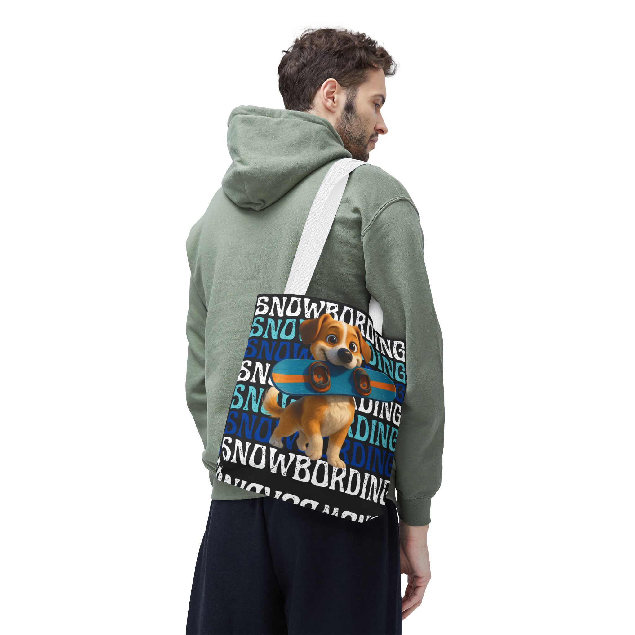 snowboarding puppy tote bag snowboarding puppy tote bag
