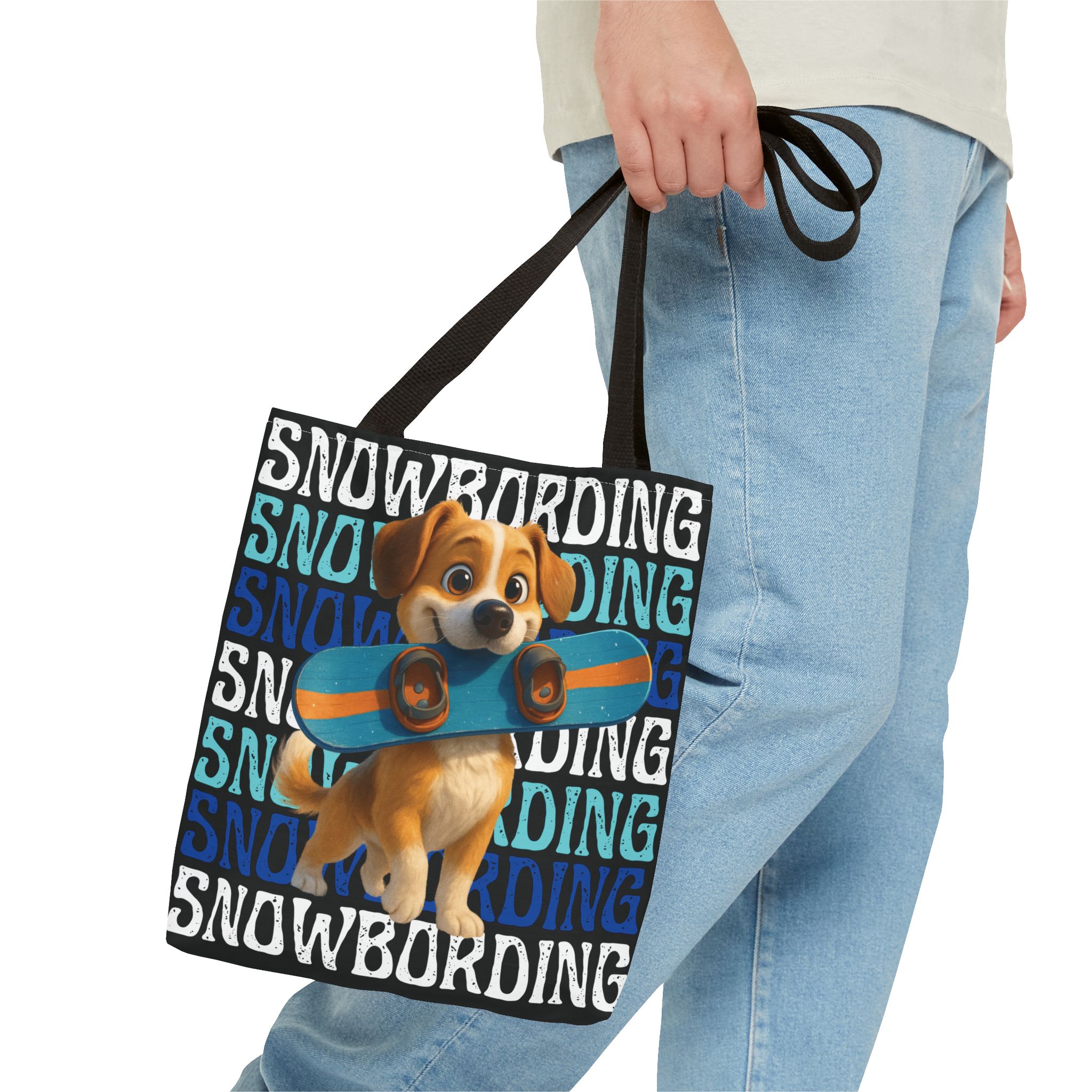 snowboarding puppy tote bag snowboarding puppy tote bag