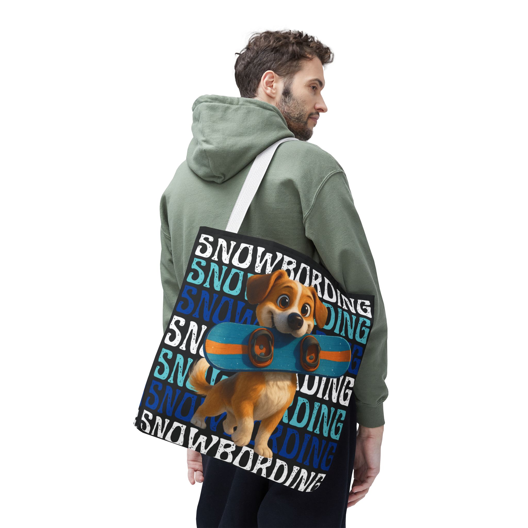 snowboarding puppy tote bag snowboarding puppy tote bag