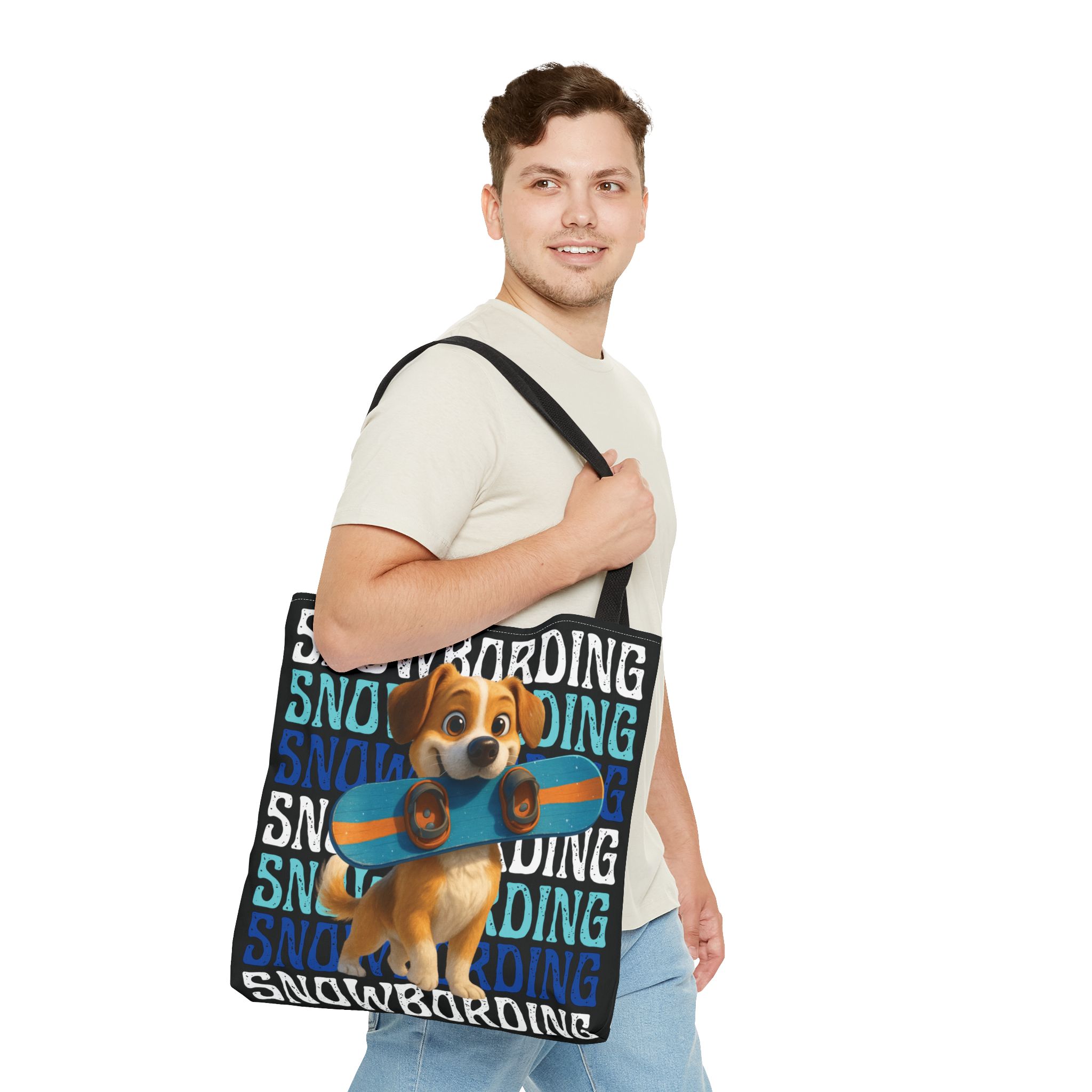 snowboarding puppy tote bag snowboarding puppy tote bag