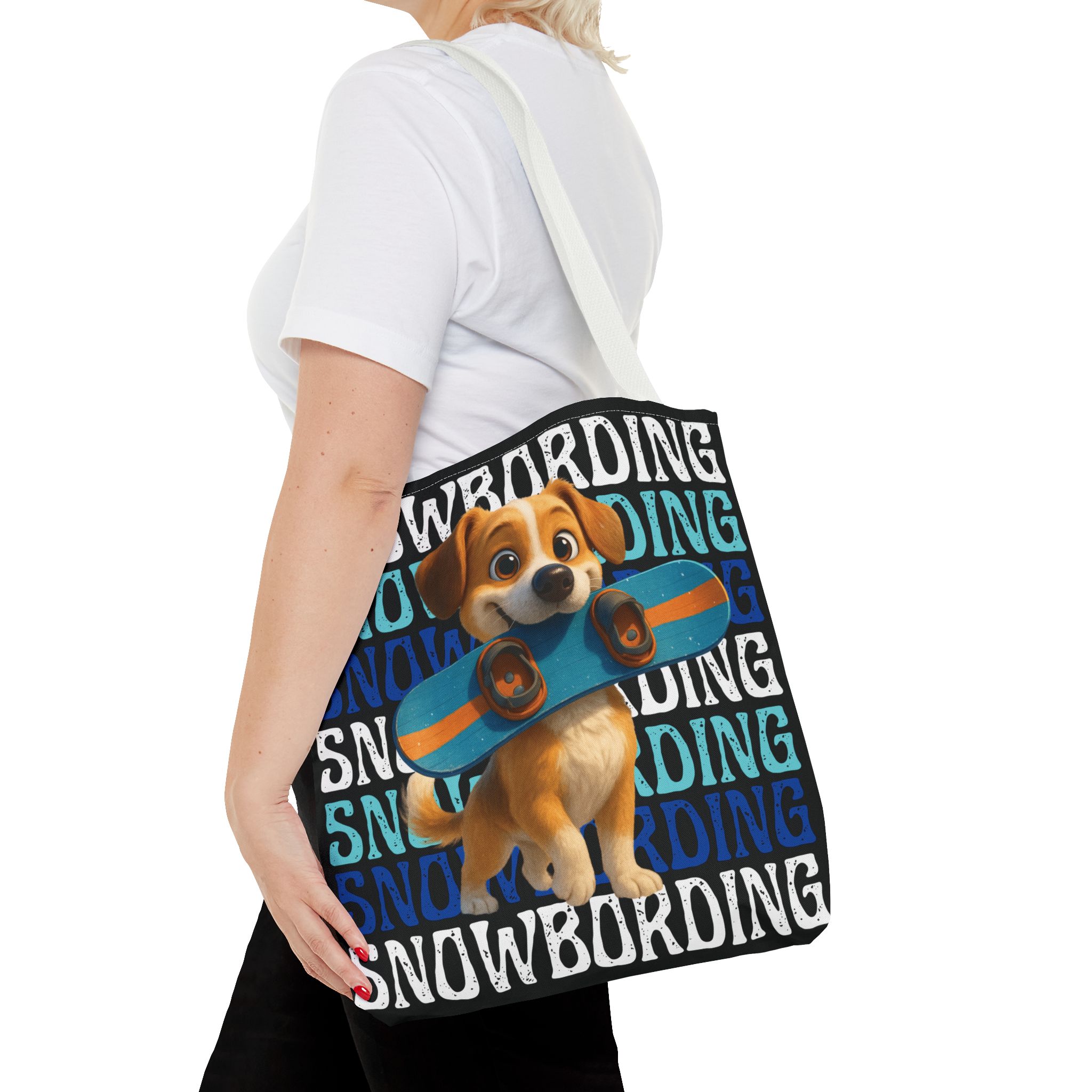 snowboarding puppy tote bag snowboarding puppy tote bag