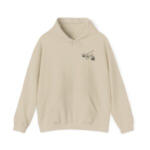 Pagrindinis hoodie — minimal ski resort line art hoodie (chairlift, skis & mountain)
