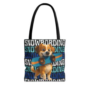 Pagrindinis snowboarding puppy tote bag