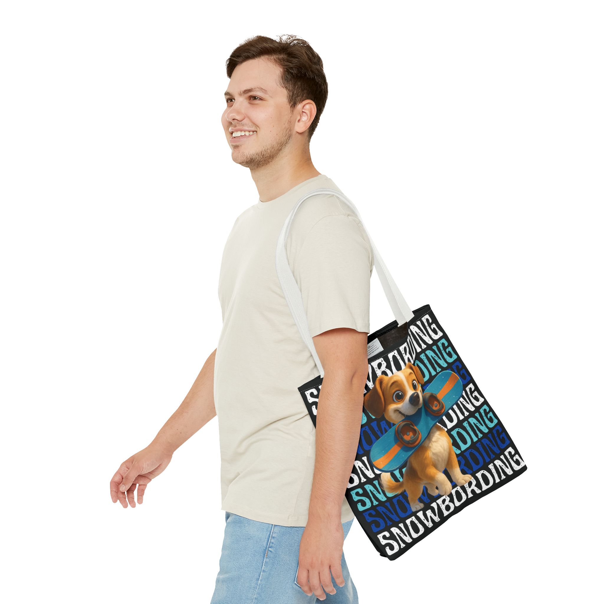 snowboarding puppy tote bag snowboarding puppy tote bag